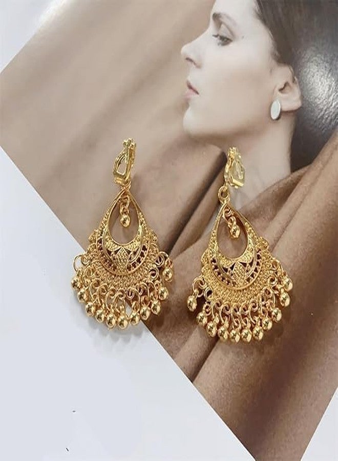 Cykdohy Vintage Indian Jhumka Jhumki Statement Clip On Earring Boho Ethnic for Women Bollywood Traditional Gypsy Bohemian Gold-tone Small Balls Tassel Dangle Drop Festival Holiday Party Non Pierced Ears Jewelry - Image 2